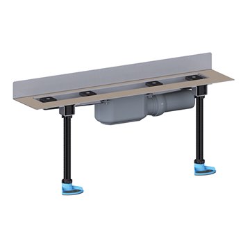 Gouttière de douche en acier inoxydable, plate, avec cadre pour montage mural, sans couvercle, y compris raccord DN50, kit de mo