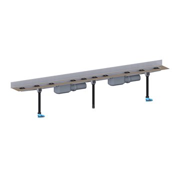 Gouttière de douche en acier inoxydable, plate, avec cadre pour montage mural, sans couvercle, 2 raccords DN50, kit de montage e