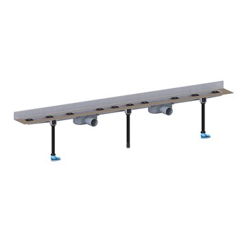 Gouttière de douche en acier inoxydable, remarquablement plate, avec cadre pour installation à fleur, 2 raccords DN50, kit de mo
