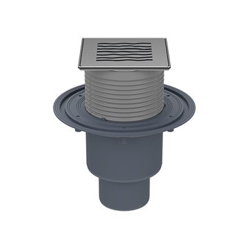 Siphon de sol DN50/75/110, cadre/support de grille en acier inoxydable "Orinoco" 121x121/115x115mm, obturateur d'odeurs amovible